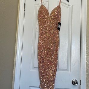 Peach Sequin midi dress